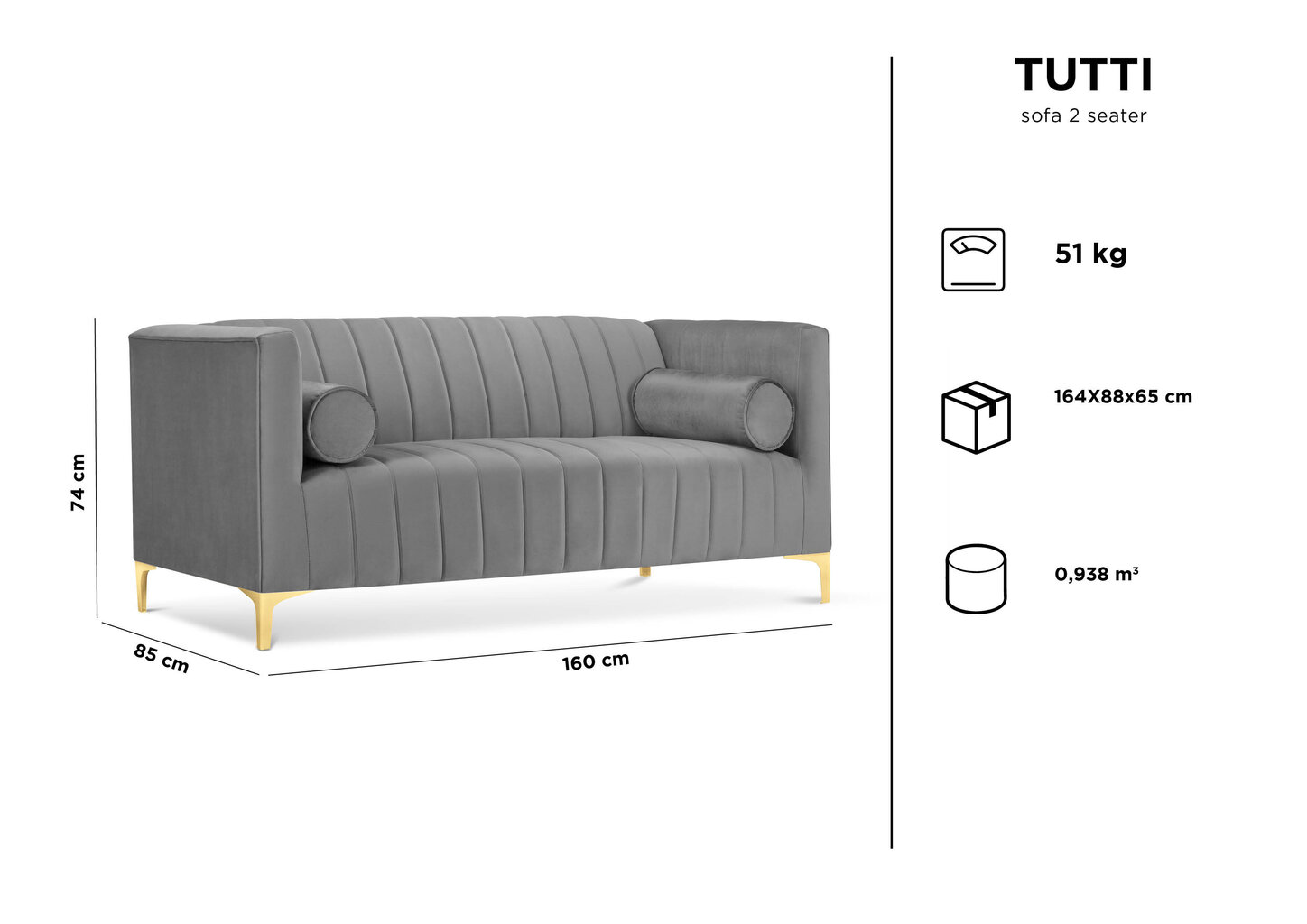 Kahden istuttava sohva Kooko Home Tutti, tummansininen/kulta hinta ja tiedot | Sohvat ja vuodesohvat | hobbyhall.fi