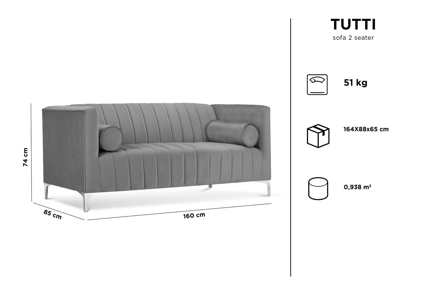 Kahden istuttava sohva Kooko Home Tutti, musta hinta ja tiedot | Sohvat ja vuodesohvat | hobbyhall.fi