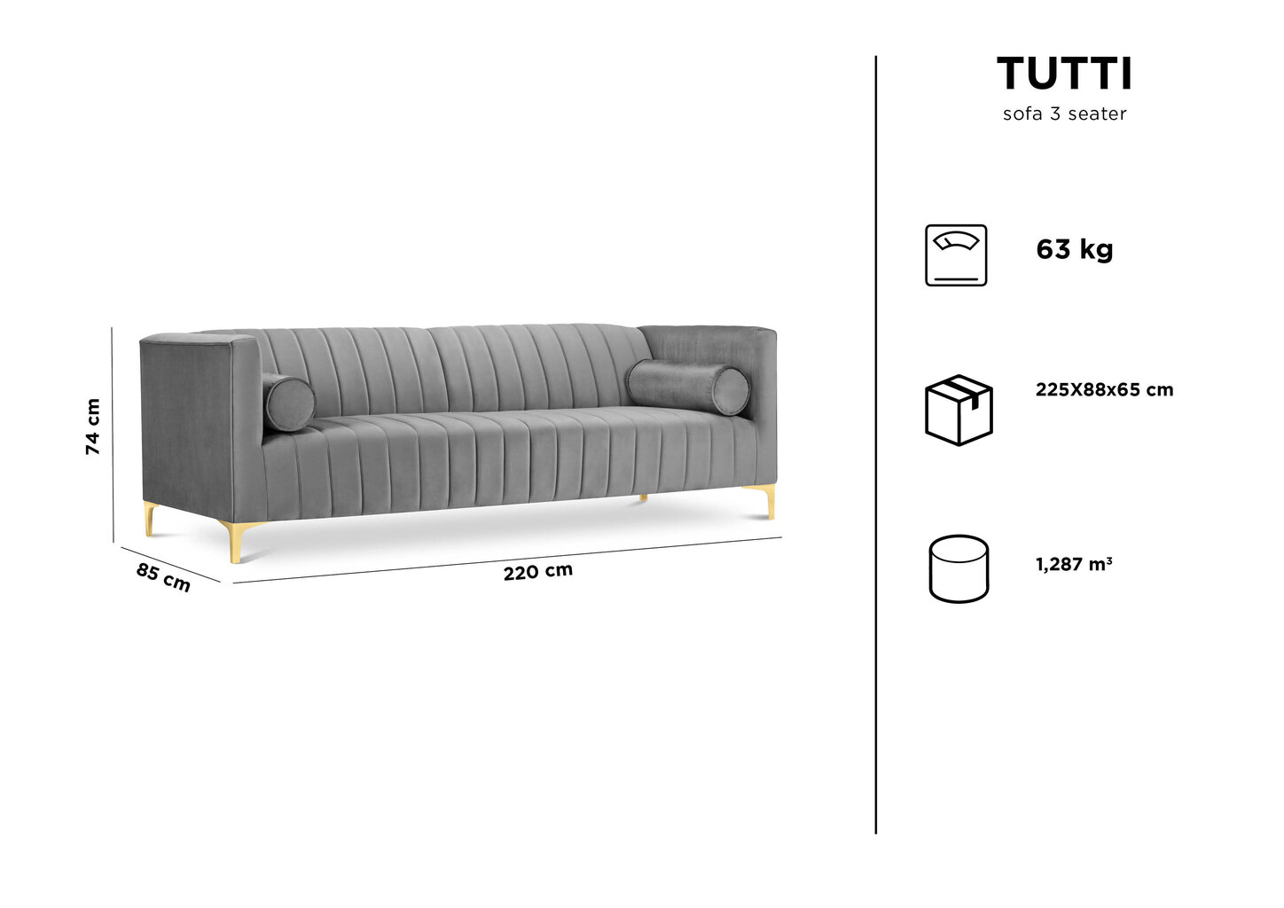 Sohva Kooko Home Tutti, harmaa/kulta hinta ja tiedot | Sohvat ja vuodesohvat | hobbyhall.fi