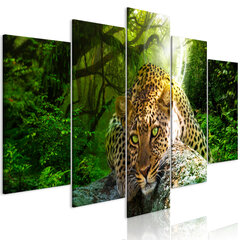 Kuva - Leopard Lying (5 Parts) Wide Green hinta ja tiedot | Taulut | hobbyhall.fi