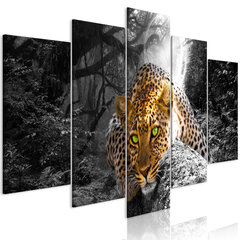 Kuva - Leopard Lying (5 Parts) Wide Grey hinta ja tiedot | Taulut | hobbyhall.fi