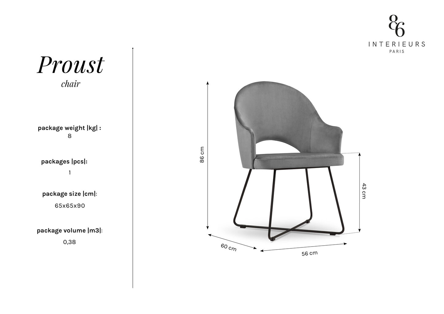 Tuoli Interieurs86 Proust 86, harmaa hinta ja tiedot | Ruokapöydän tuolit | hobbyhall.fi
