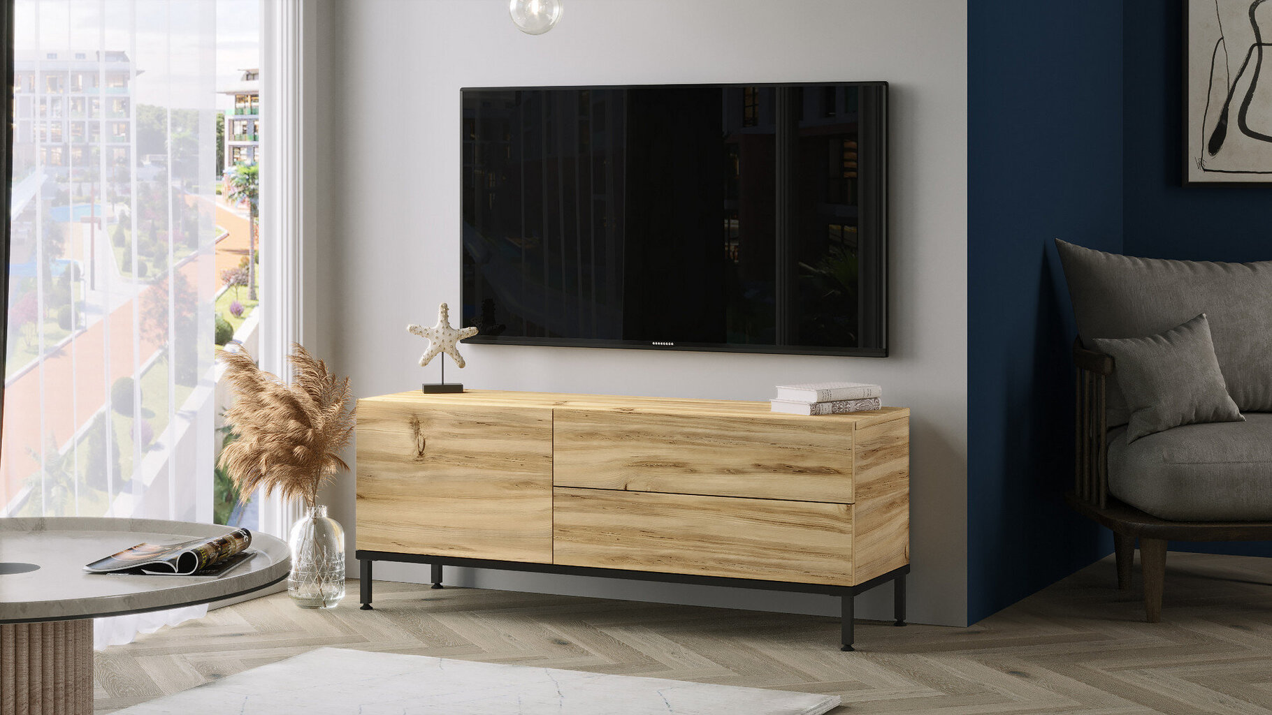 TV-teline, Asir, 120x47x36 cm, musta hinta ja tiedot | TV-tasot | hobbyhall.fi