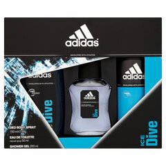 Adidas Ice Dive lahjasetti miehille: EDT, 50 ml + deodorantti, 150 ml + suihkugeeli, 250 ml hinta ja tiedot | Miesten hajuvedet | hobbyhall.fi