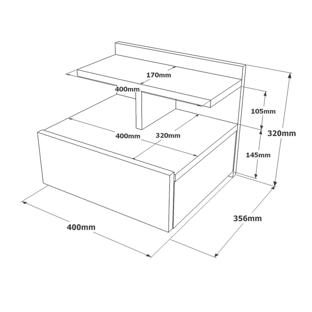 Yöpöytä, Asir, 40x32x36 cm, harmaa hinta ja tiedot | Yöpöydät | hobbyhall.fi