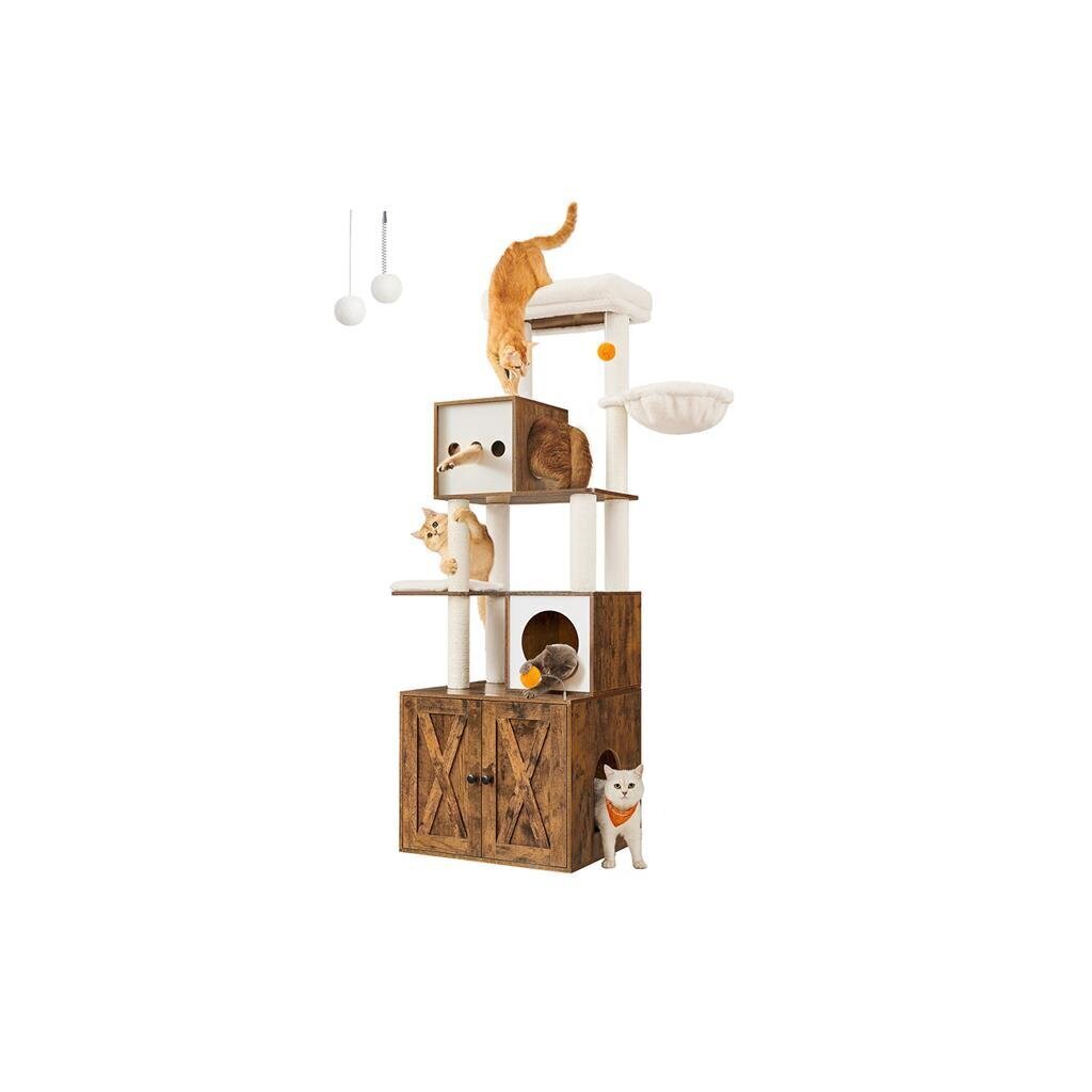 Kissan raapimispuu, Feandrea, 104 x 61 x 185 cm, valkoinen - ruskea hinta ja tiedot | Raapimispuut ja kiipeilypuut | hobbyhall.fi