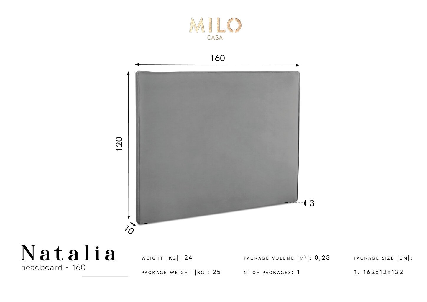 Pääty Milo Casa Natalia 160 cm, sininen hinta ja tiedot | Sängyt | hobbyhall.fi
