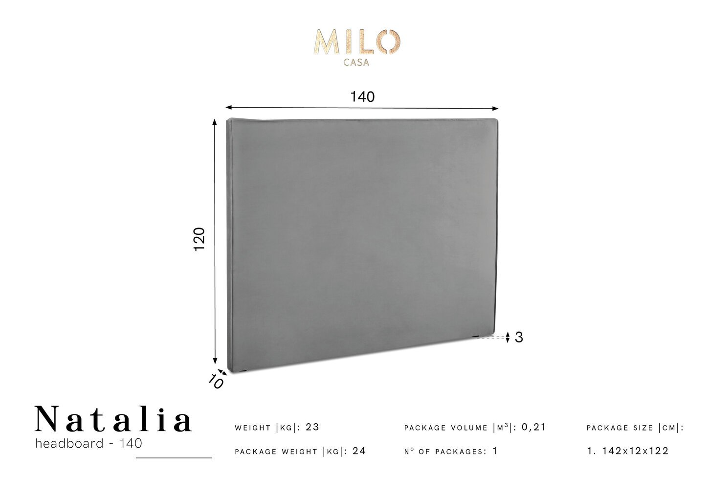 Sängynpääty Milo Casa Natalia 140 cm, vaaleansininen hinta ja tiedot | Sängyt | hobbyhall.fi