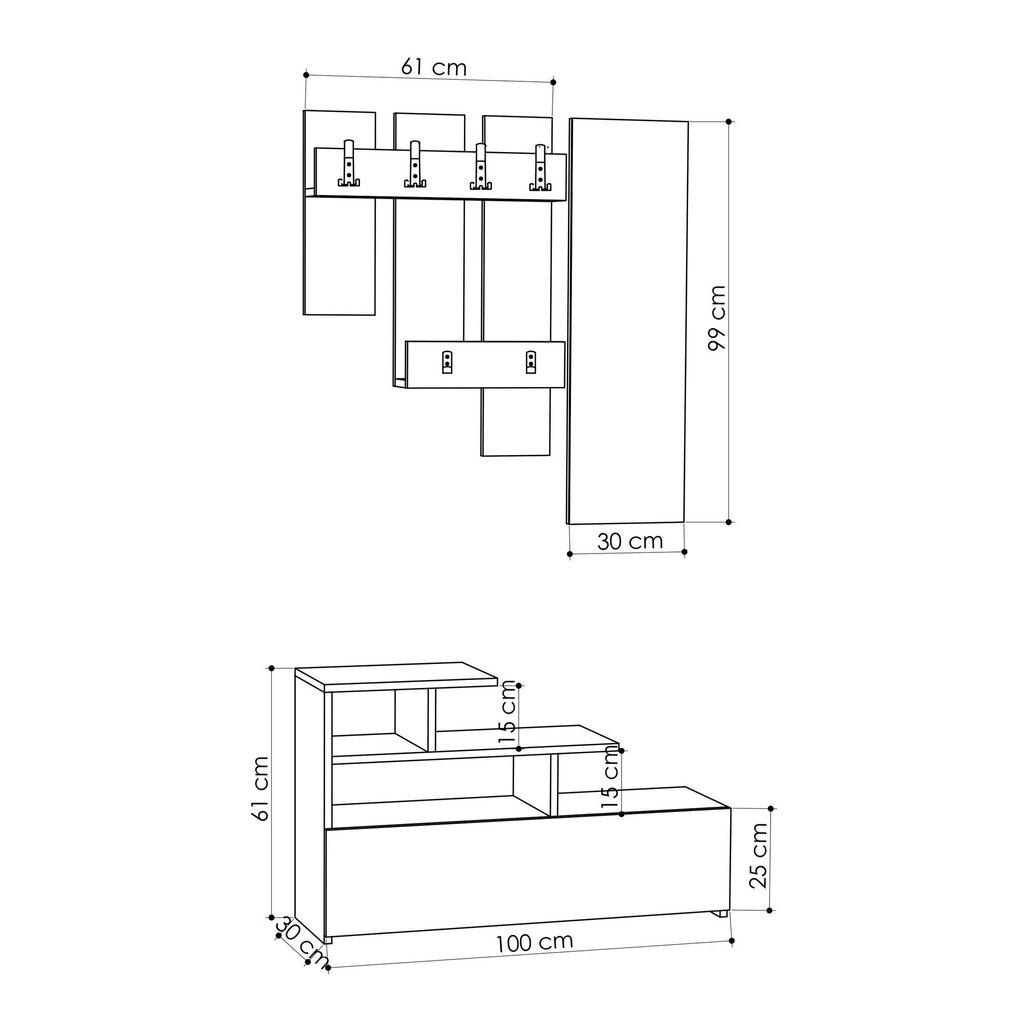 Eteisen kalustesetti Kalune Design 776, 100 cm, valkoinen hinta ja tiedot | Eteisen kalusteryhmät | hobbyhall.fi