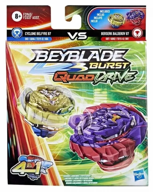 Hasbro Beyblade Burst: Quad Drive 4 in 1 - sykloni Belfyre B7 VS Berserk Balderov B7 (F3965) hinta ja tiedot | Poikien lelut | hobbyhall.fi