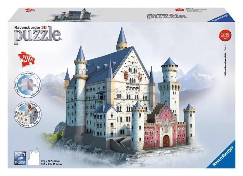 Ravensburger 3D Puzzle Maxi: Neuschwansteinin linna (216kpl) (12573) hinta ja tiedot | Palapelit | hobbyhall.fi