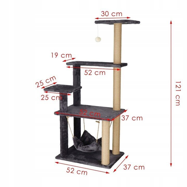 Raapimispuu Springos, 121 cm, tummanharmaa/ruskea hinta ja tiedot | Raapimispuut ja kiipeilypuut | hobbyhall.fi