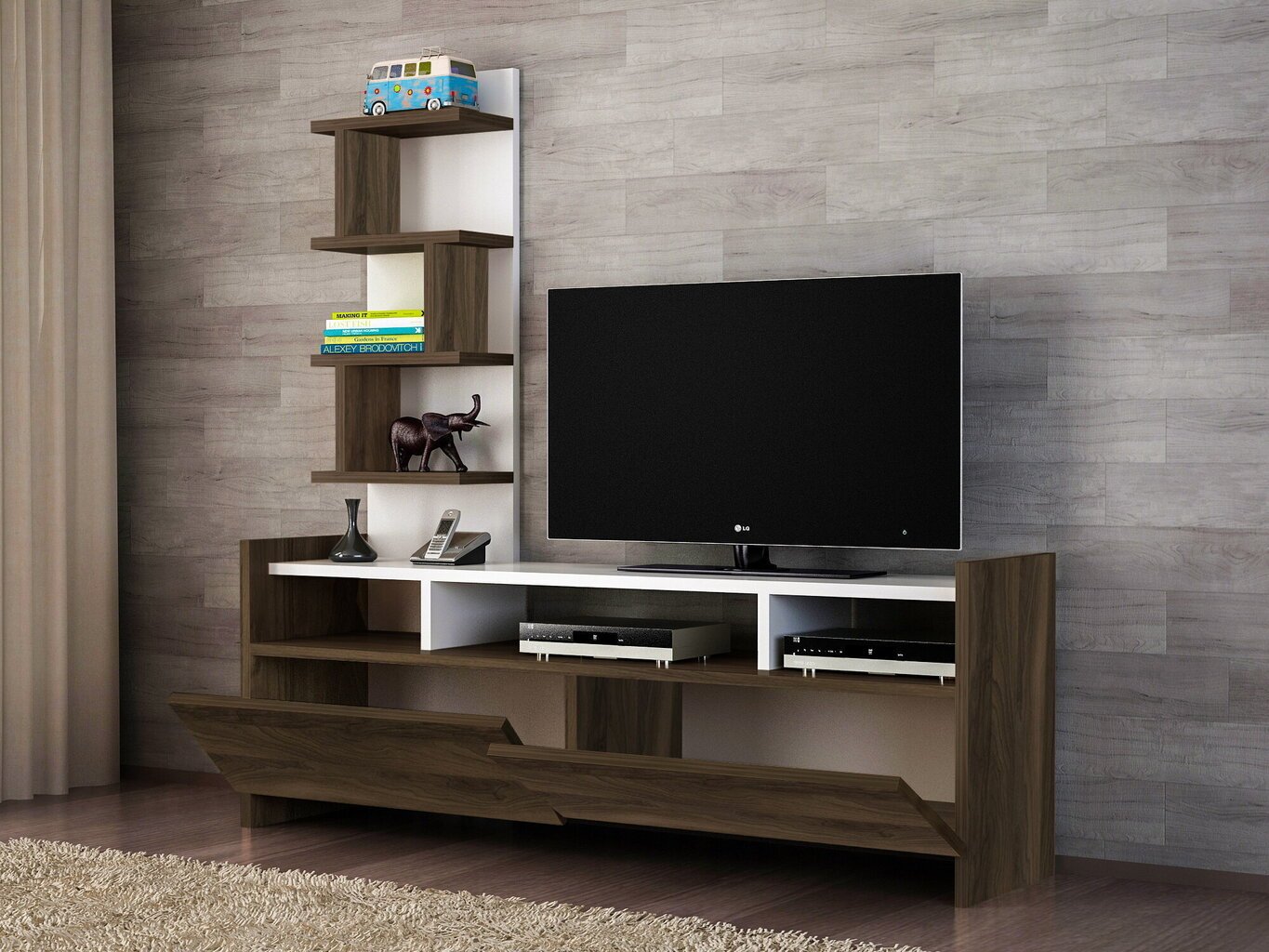 Kalune Design 756 (III), valkoinen / ruskea Tv-pöytä hinta ja tiedot | TV- ja mediakalusteet | hobbyhall.fi