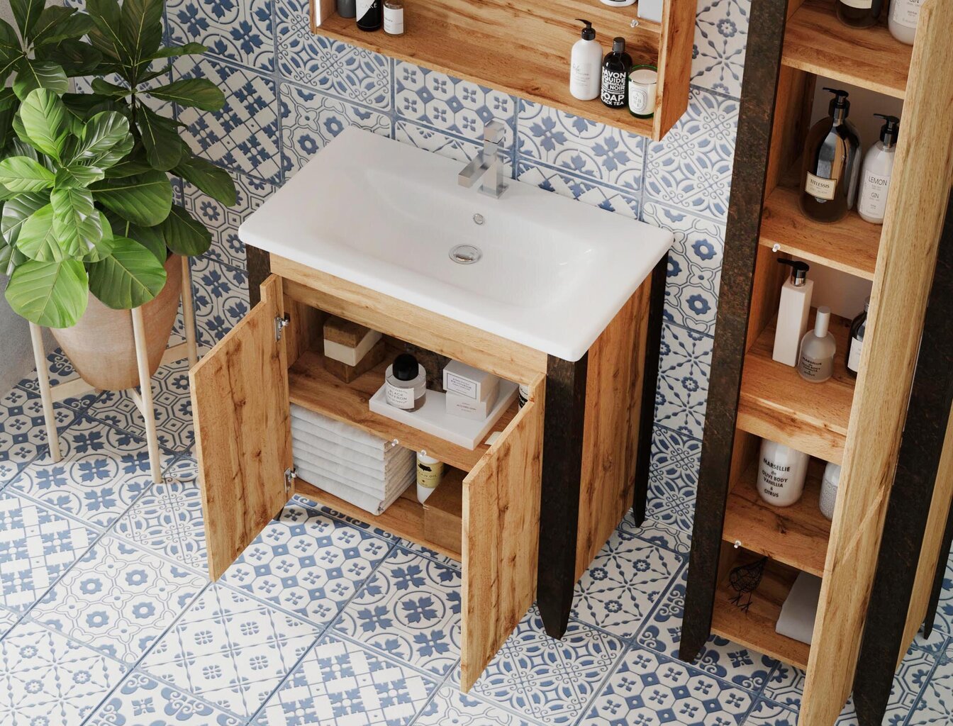 Kylpyhuonekaappi pesualtaalla Queen QN-65, ruskea hinta ja tiedot | Kylpyhuonekaapit | hobbyhall.fi