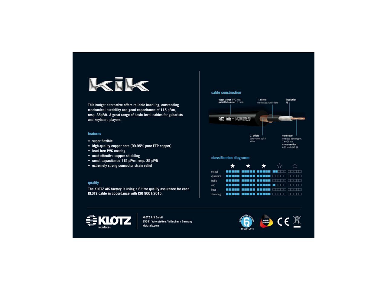 Klotz, 2 x Jack Mono 6.3 mm, 4.5m hinta ja tiedot | Kaapelit ja adapterit | hobbyhall.fi