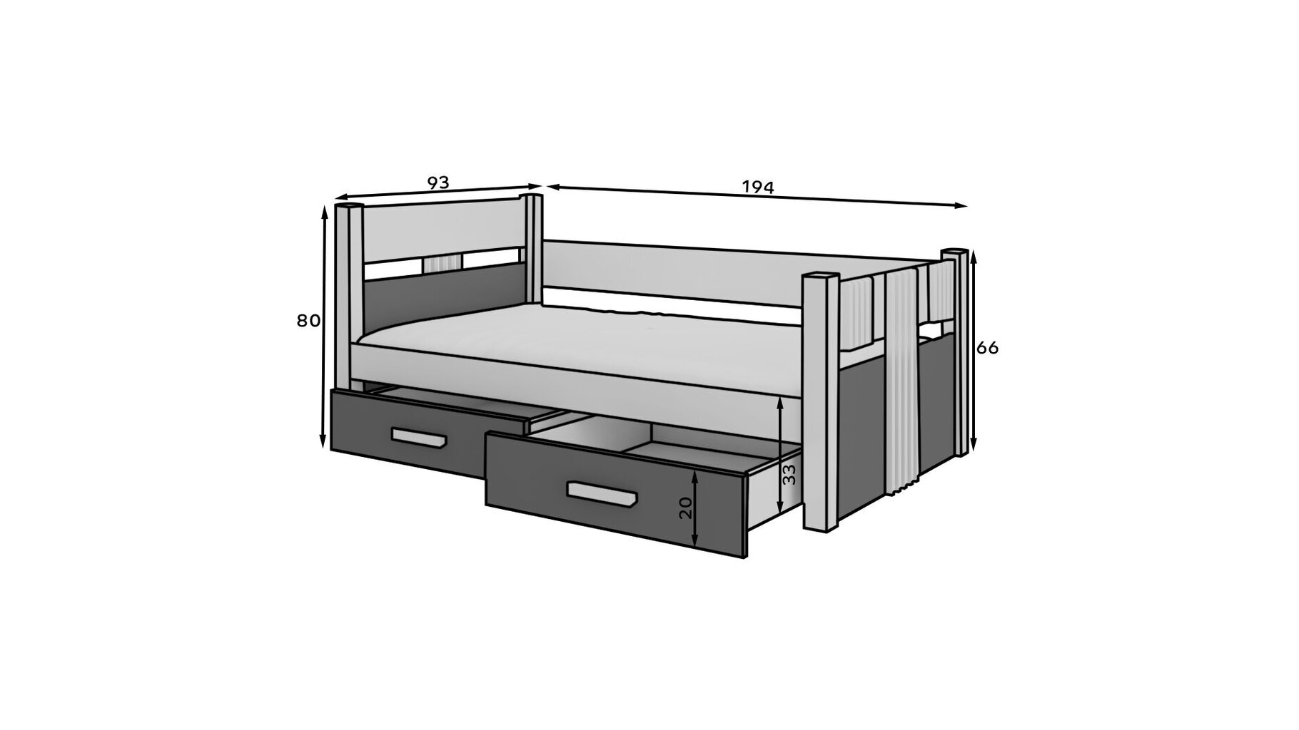 Adrk Furniture Bibi, Lastensänky, valkoinen/harmaa hinta ja tiedot | Lastensängyt | hobbyhall.fi