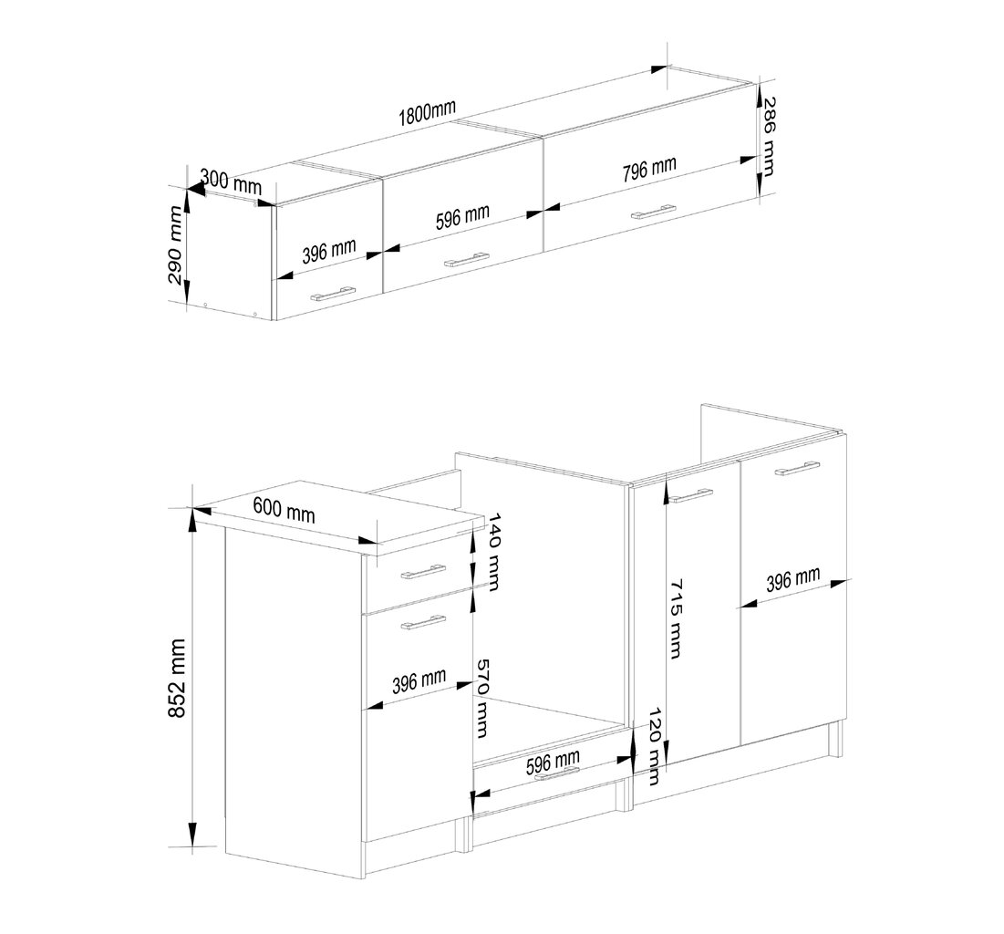 Keittiökaappisarja Akord Oliwia G1 1,8 m, valkoinen/harmaa hinta ja tiedot | Keittiökalusteet | hobbyhall.fi