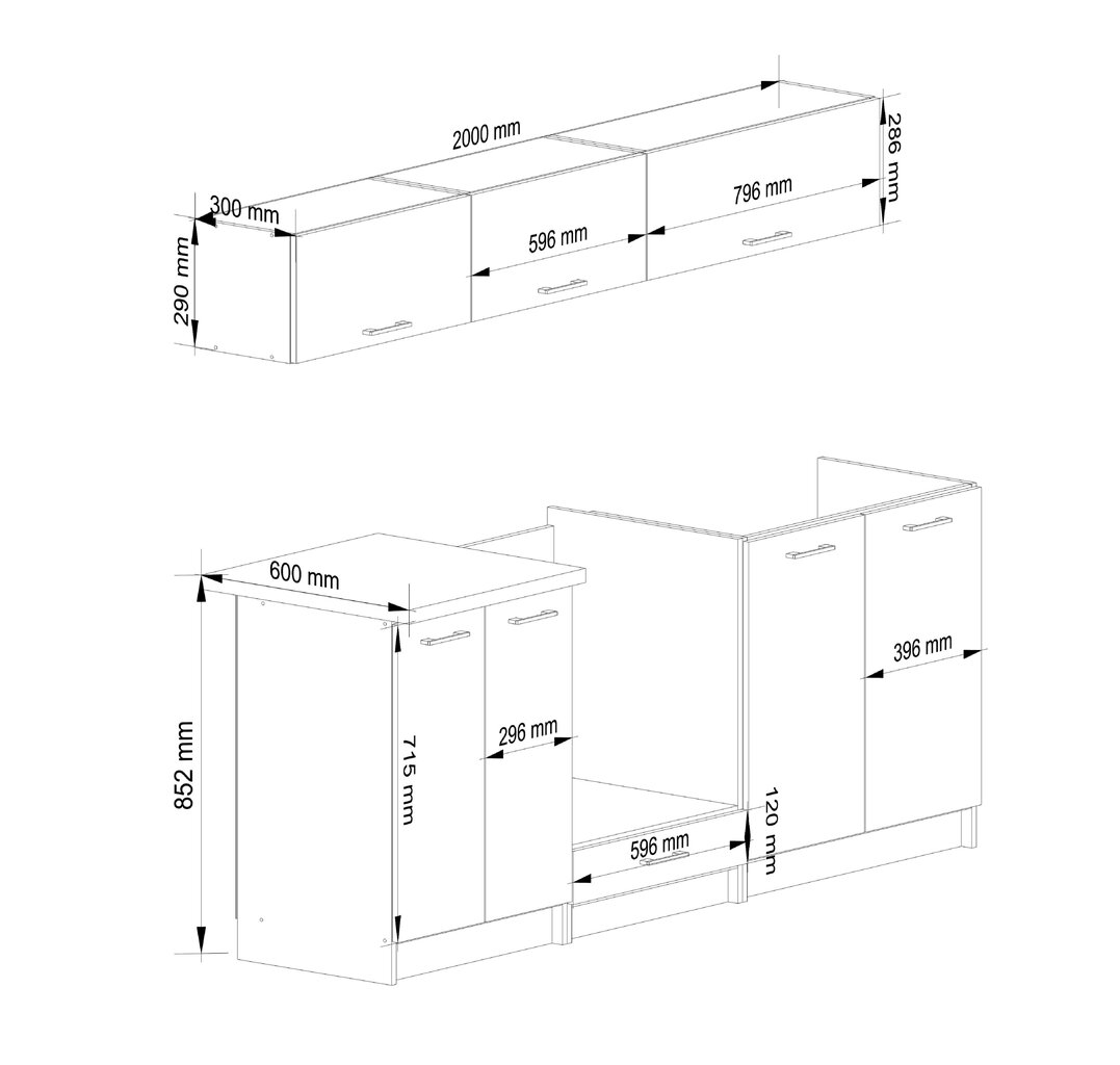 Keittiökaappisarja Akord Oliwia G1 2,0 m, valkoinen/harmaa hinta ja tiedot | Keittiökalusteet | hobbyhall.fi