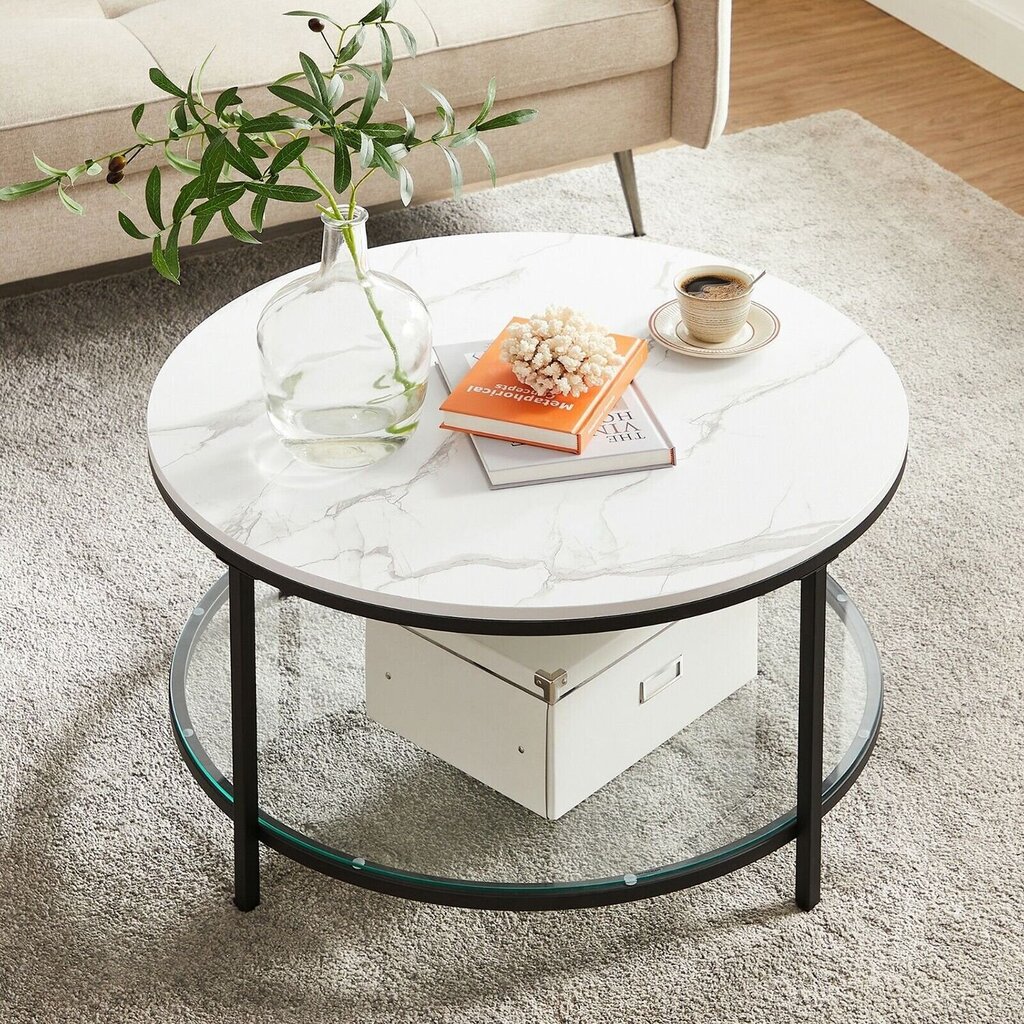 Sohvapöytä marmorikannella, VASAGLE, 80 x 45,5 cm, mustavalkoinen. hinta ja tiedot | Sohvapöydät | hobbyhall.fi