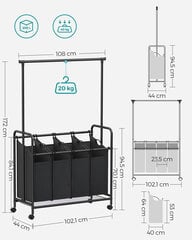 Telinejärjestelmä 4 pesukorilla, VASAGLE, 108 x 44 x 172 cm, musta. hinta ja tiedot | Naulakot | hobbyhall.fi