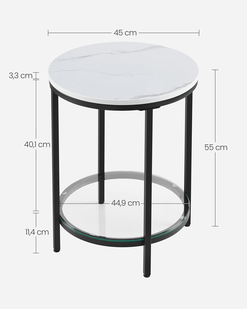 Sohvapöytä, VASAGLE, 45 x 55 cm, valkoinen-musta hinta ja tiedot | Sohvapöydät | hobbyhall.fi