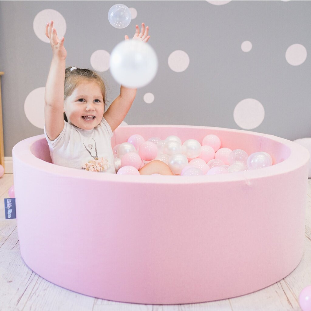 KiddyMoon pallomeri 90X30cm/600 tähteä 6Cm, vaaleanpunainen: valkoinen-harmaa-pulverinvaaleanpunainen hinta ja tiedot | Vauvan lelut | hobbyhall.fi