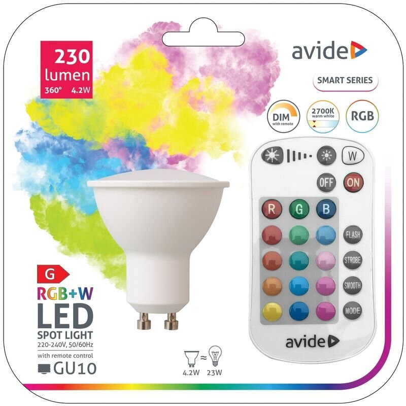 LED-lamppu Avide Smart RGB 4.2W GU10 230lm kaukosäätimellä hinta ja tiedot | Lamput | hobbyhall.fi