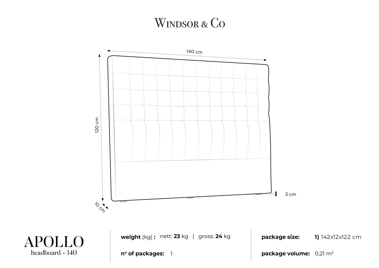 Sängynpääty Windsor and Co Apollo 140 cm, beige hinta ja tiedot | Sängyt | hobbyhall.fi