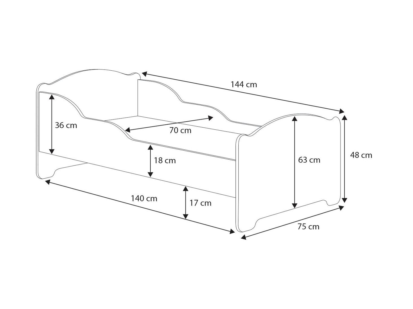 Lasten sänky ADRK Furniture Car Zagzag, 70x140 cm, valkoinen hinta ja tiedot | Lastensängyt | hobbyhall.fi