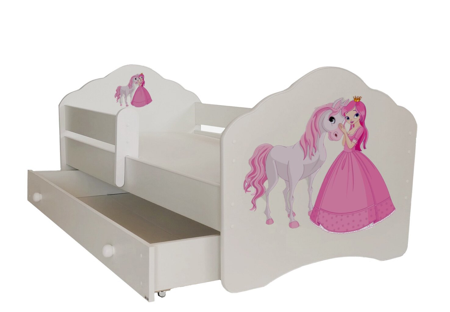 Lasten sänky Adrk Furniture Casimo Princess with Horse, 80x160 cm, valkoinen hinta ja tiedot | Lastensängyt | hobbyhall.fi