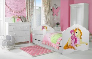 Lasten sänky ADRK Furniture Casimo Girl with Unicorn, 80x160, valkoinen hinta ja tiedot | Lastensängyt | hobbyhall.fi