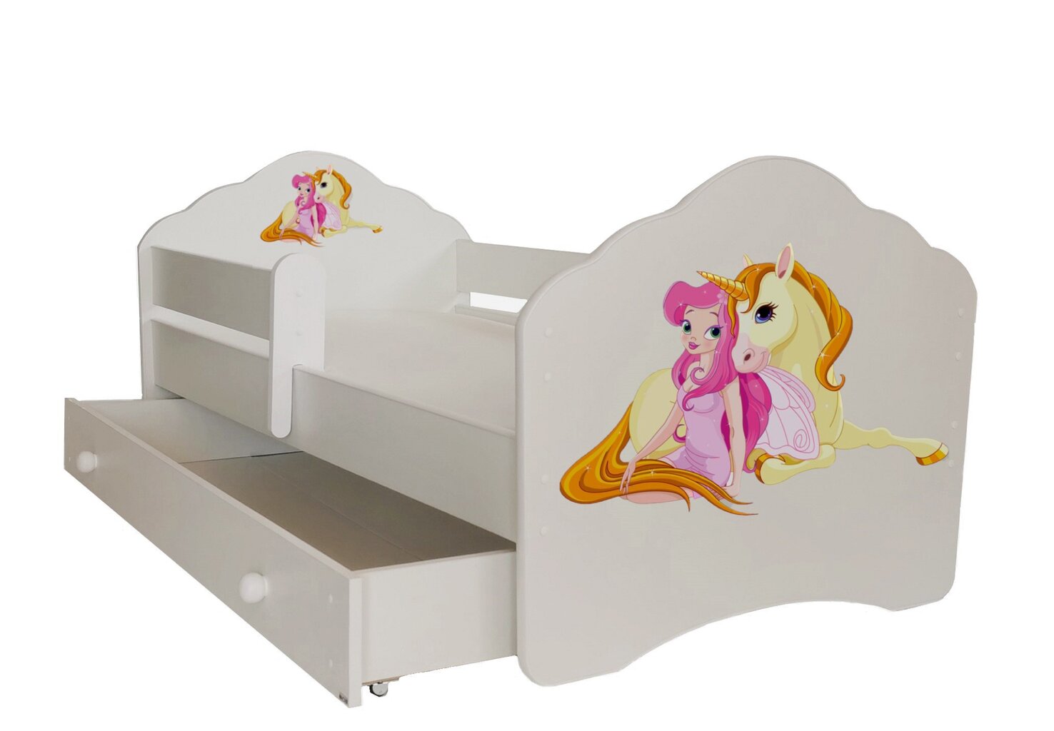 Lasten sänky ADRK Furniture Casimo Girl with Unicorn, 80x160, valkoinen hinta ja tiedot | Lastensängyt | hobbyhall.fi