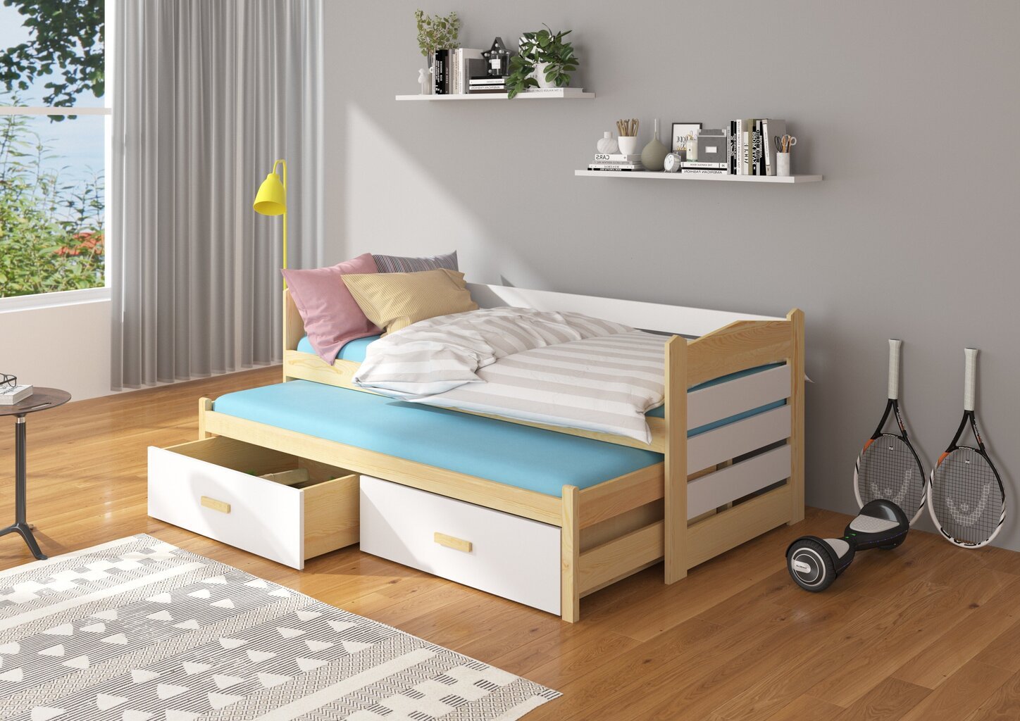 Lasten sänky ADRK Furniture Tiarro 90x200 cm, valkoinen/ruskea hinta ja tiedot | Lastensängyt | hobbyhall.fi