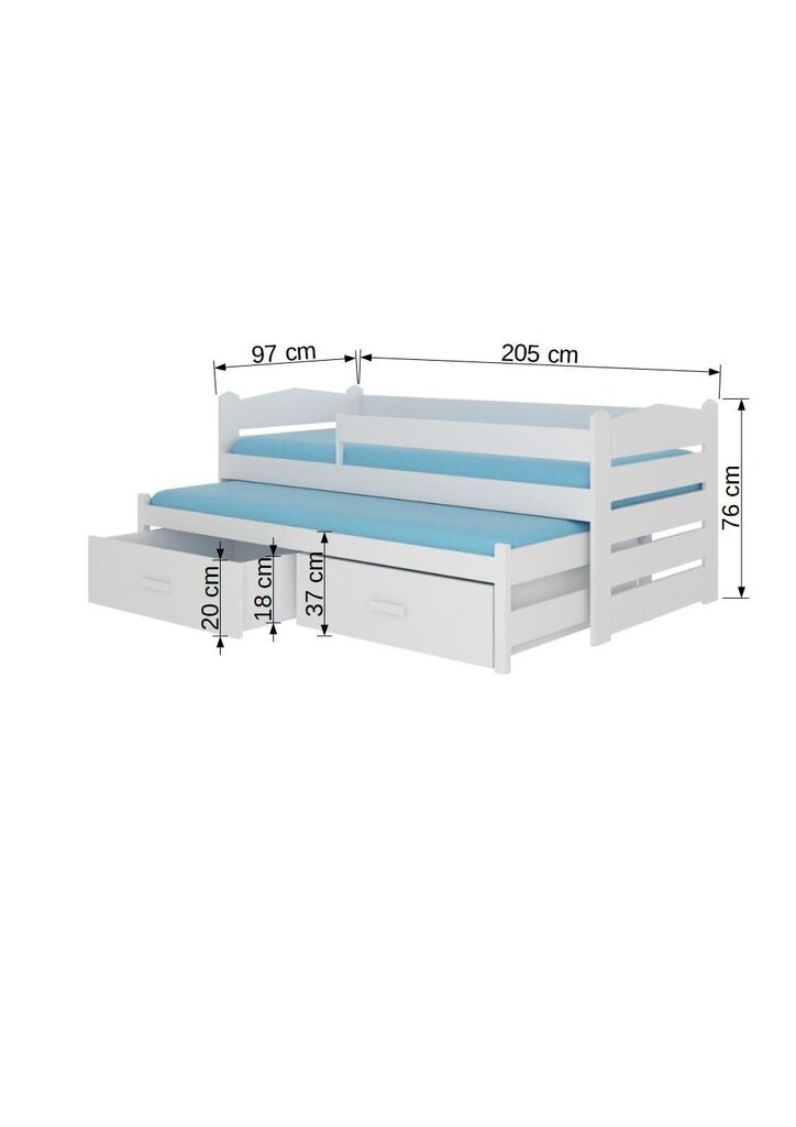 Lasten sänky turvalaidalla ADRK Furniture Tiarro 90x200 cm, valkoinen/ruskea hinta ja tiedot | Lastensängyt | hobbyhall.fi