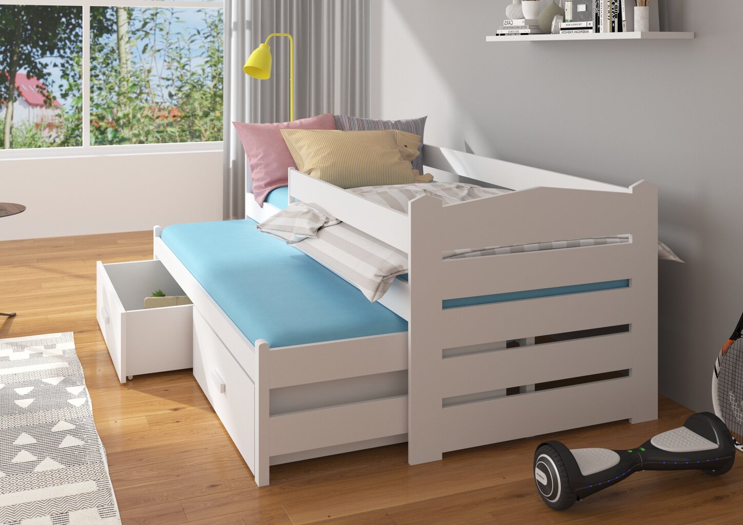 Lasten sänky turvalaidalla ADRK Furniture Tiarro 90x200 cm, valkoinen/ruskea hinta ja tiedot | Lastensängyt | hobbyhall.fi