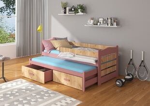 Lasten sänky turvalaidalla ADRK Furniture Tiarro 90x200 cm, roosa/ruskea hinta ja tiedot | Lastensängyt | hobbyhall.fi