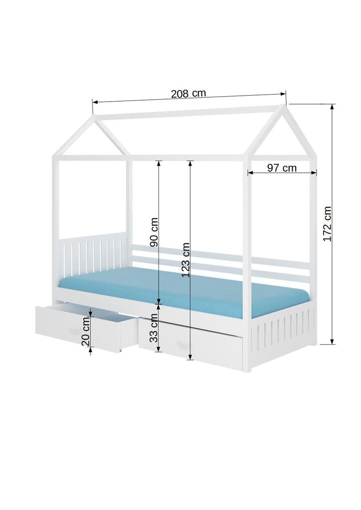 Sänky ADRK Furniture Rose 90 cm x 200 cm, harmaa hinta ja tiedot | Lastensängyt | hobbyhall.fi