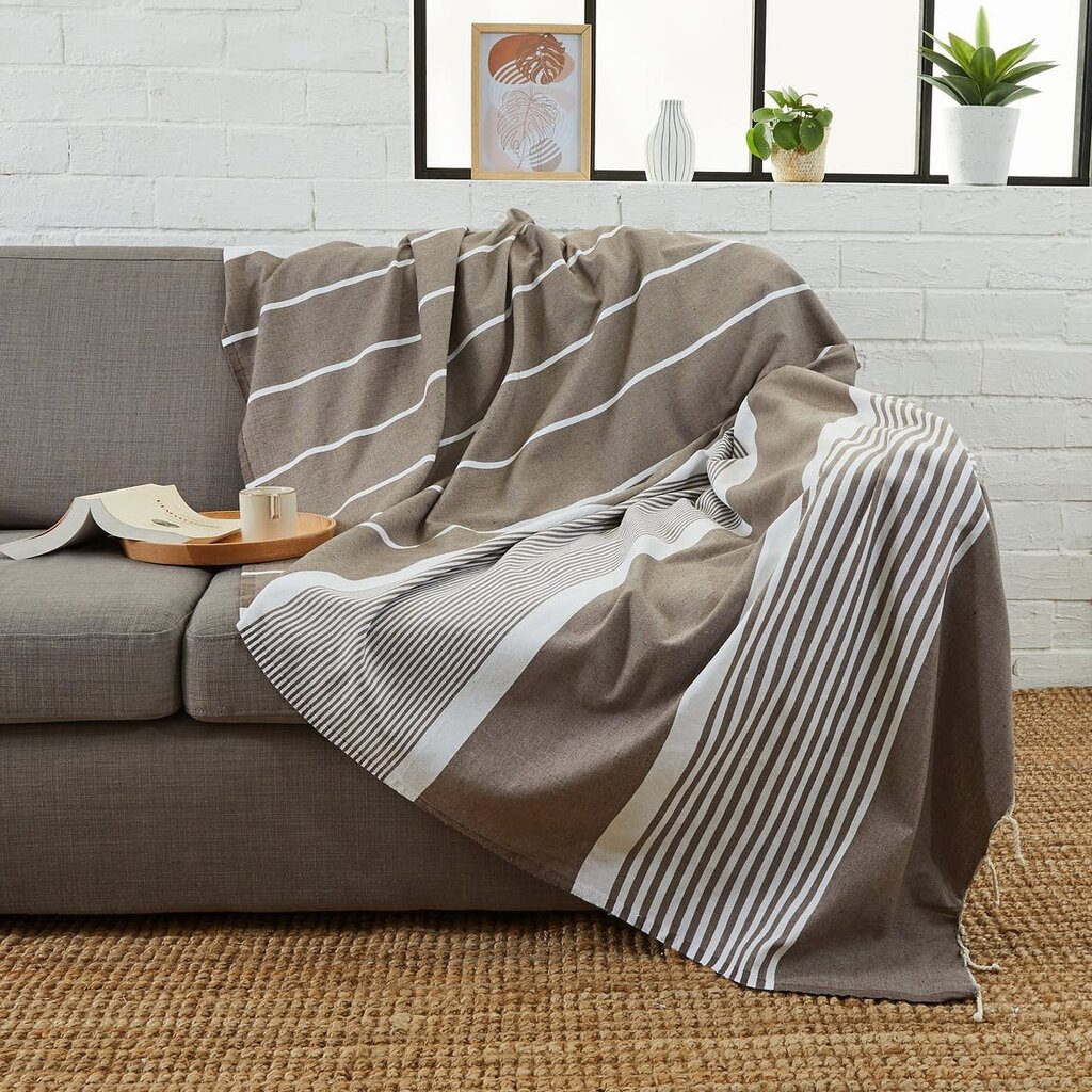 Tunisialainen fouta (pleedi/peitto) ARTHUR XXL koko 200x300cm, ruskea hinta ja tiedot | Päiväpeitot ja huovat | hobbyhall.fi