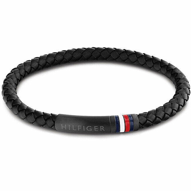 Tommy Hilfiger Musta nahkainen rannekoru, jossa teräslukko 2790403 hinta ja tiedot | Miesten korut | hobbyhall.fi