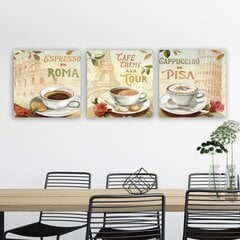 Kolmiosainen taulu Espresso Roomassa, Café crème Eiffel-tornia, Cappuccino Pisassa hinta ja tiedot | Taulut | hobbyhall.fi