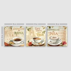 Kolmiosainen taulu Espresso Roomassa, Café crème Eiffel-tornia, Cappuccino Pisassa hinta ja tiedot | Taulut | hobbyhall.fi