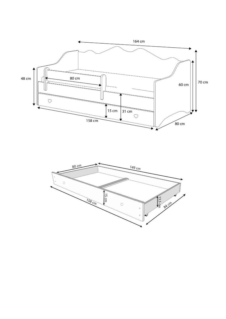 Lasten sänky ADRK Furniture Emka 80x160 cm, eri värejä hinta ja tiedot | Lastensängyt | hobbyhall.fi