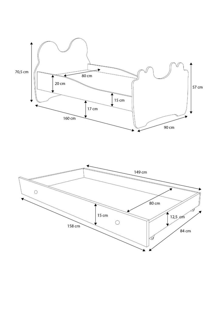 Lasten sänky Adrk Furniture Furniture Bear, 80x160 cm, roosa/valkoinen hinta ja tiedot | Lastensängyt | hobbyhall.fi