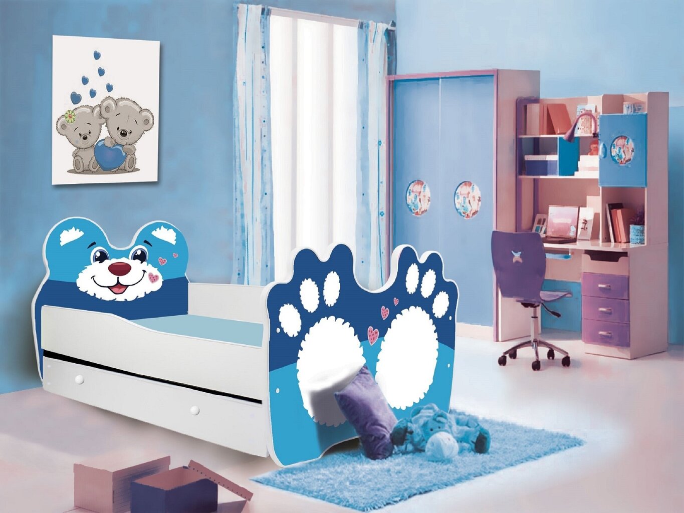 Lasten sänky ADRK Furniture Bear 144, 70x140 cm, sininen/valkoinen hinta ja tiedot | Lastensängyt | hobbyhall.fi