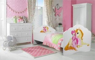 Lasten sänky ADRK Furniture Casimo Girl with Unicorn, 80x160, valkoinen hinta ja tiedot | Lastensängyt | hobbyhall.fi