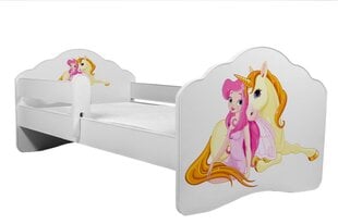 Lasten sänky ADRK Furniture Casimo Girl with Unicorn, 70x140, valkoinen hinta ja tiedot | Lastensängyt | hobbyhall.fi