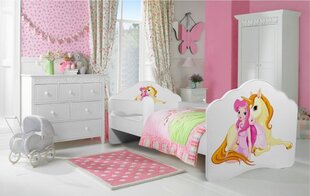 Lasten sänky ADRK Furniture Casimo Girl with Unicorn, 80x160, valkoinen hinta ja tiedot | Lastensängyt | hobbyhall.fi