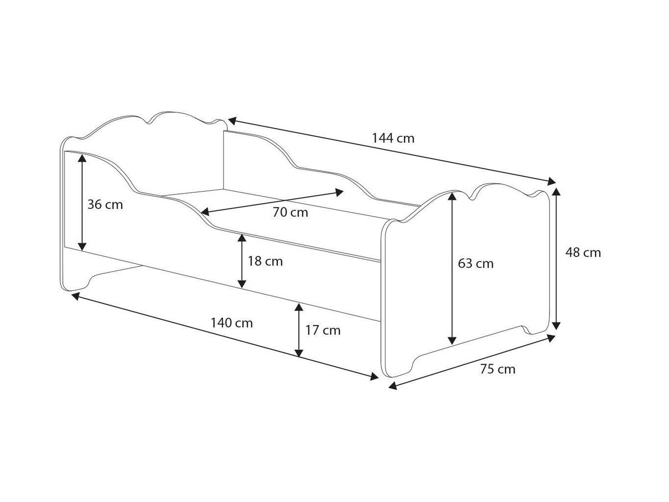 Lasten sänky ADRK Furniture Ximena Prinsessa ja hevonen, 70x140 cm, valkoinen hinta ja tiedot | Lastensängyt | hobbyhall.fi