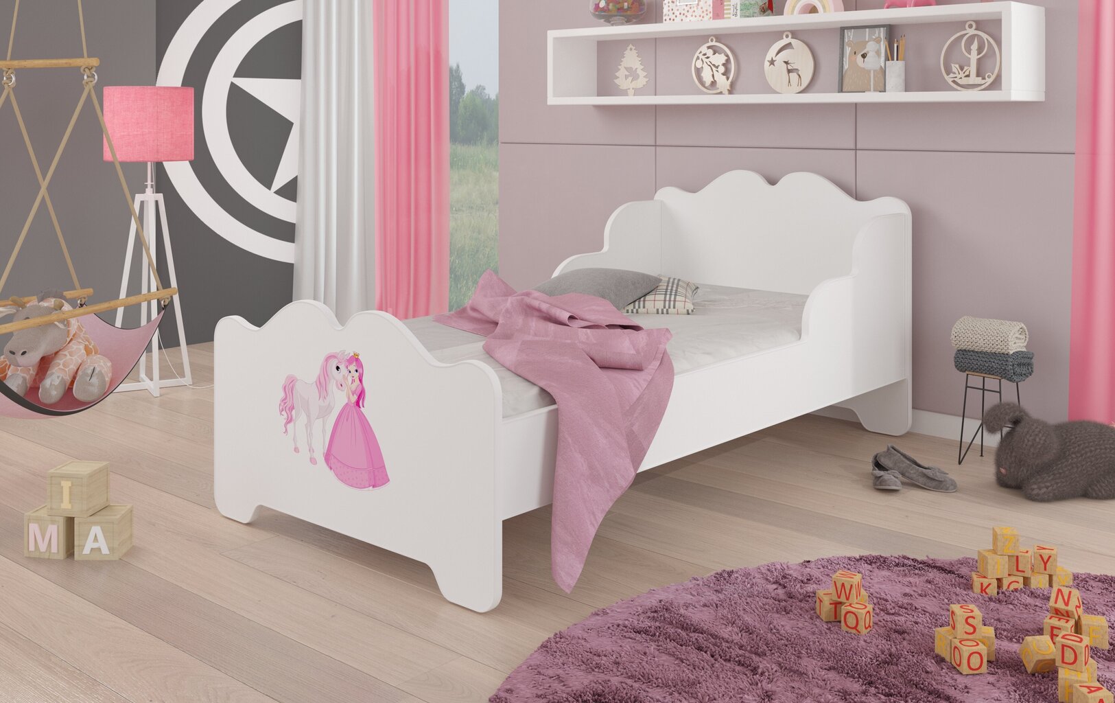 Lasten sänky ADRK Furniture Ximena Prinsessa ja hevonen, 70x140 cm, valkoinen hinta ja tiedot | Lastensängyt | hobbyhall.fi