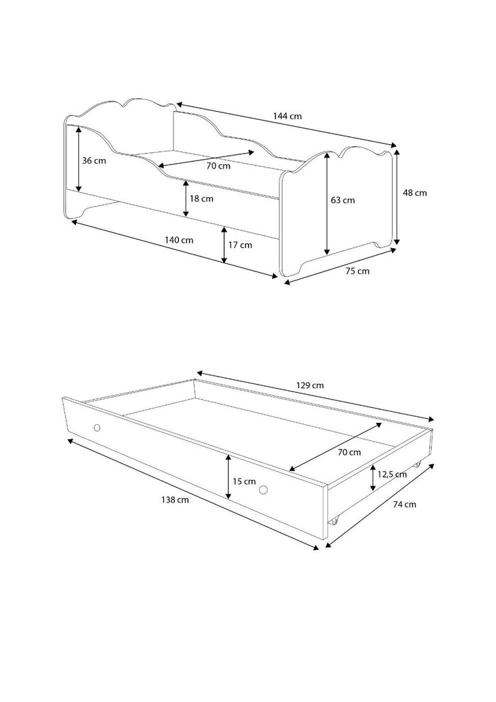 Lasten sänky ADRK Furniture Ximena Prinsessa ja hevonen, 70x140 cm, valkoinen hinta ja tiedot | Lastensängyt | hobbyhall.fi